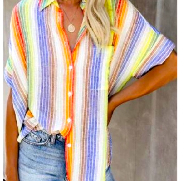 Bright Striped Button Down Shirt - Picture 2 of 6